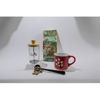 Kit Prensa Francesa + Cuchara De Acero + Taza + Café